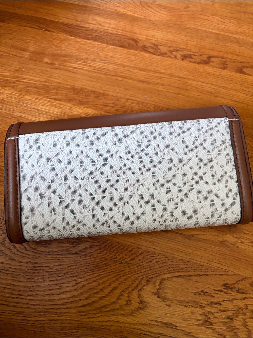Michael Kors Tan & Beige MK Logo Continental Wallet with Gold Accent - Picture 3 of 6
